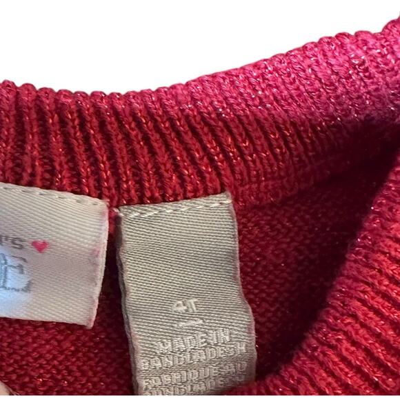 Childrens Place Reindeer Toddler Red Christmas Sweater Dress 4T Sequin Sparkle - Picture 3 of 6